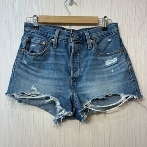 Levi's 501 Blue Distressed Jean Shorts Size 28